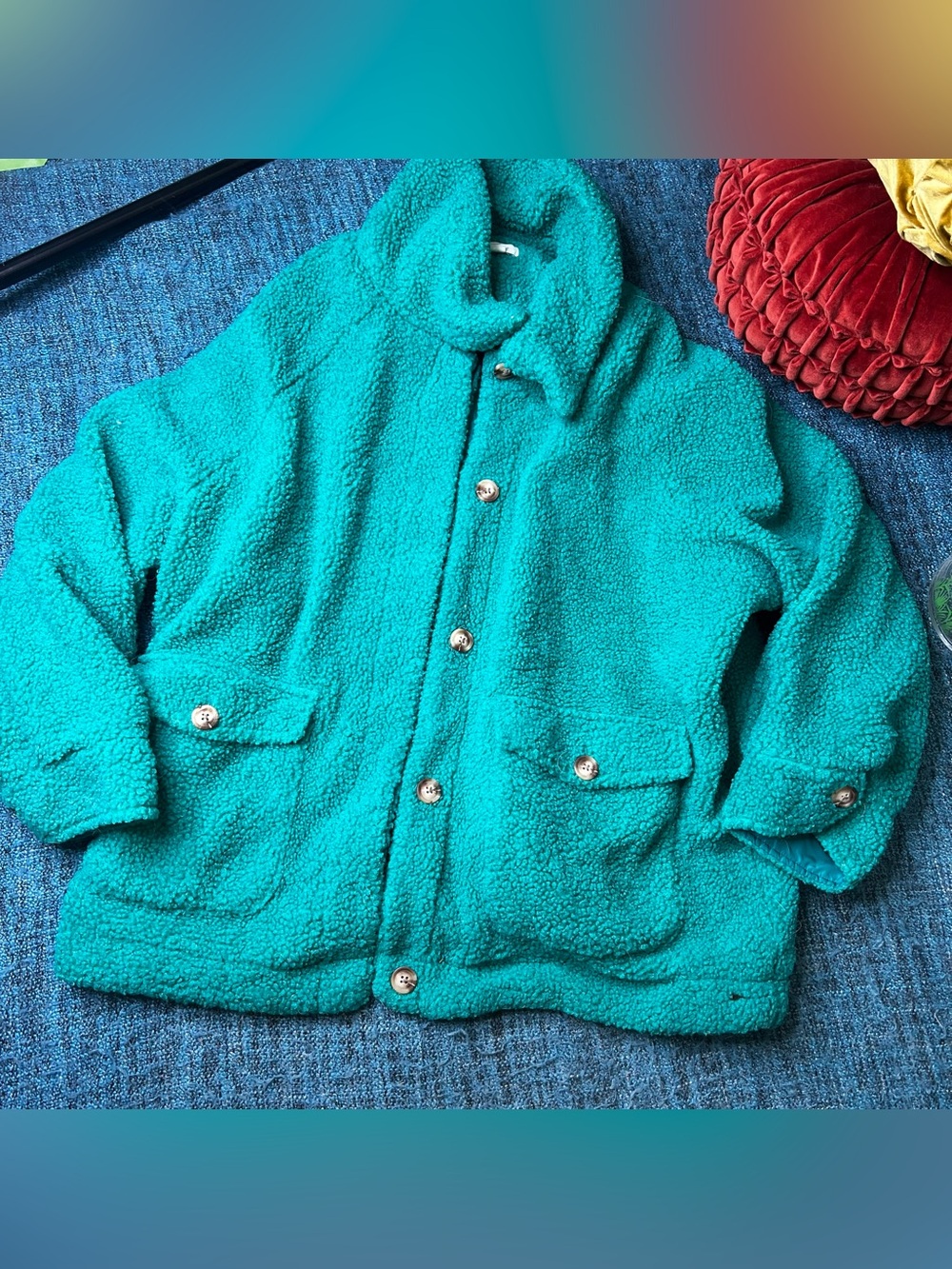 O'Neill Makenna Solid Pile Sherpa Jacket Shacket in Teal Women's Size XXL Teddy